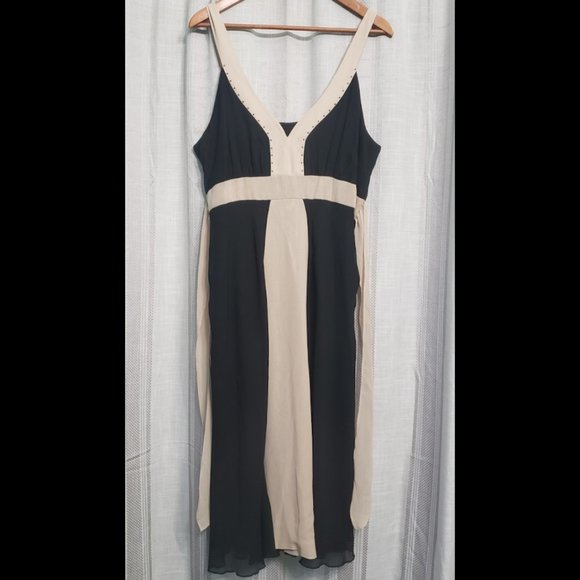 Robe Jonathan Martin Blanche à Motifs Noirs - Taille 10, Sans Manches, Genou